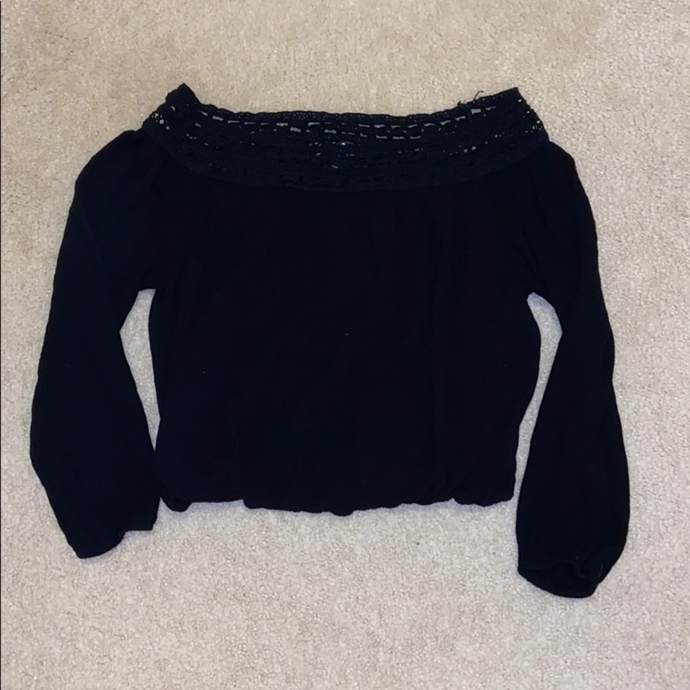 lulus lacy off the shoulder black top